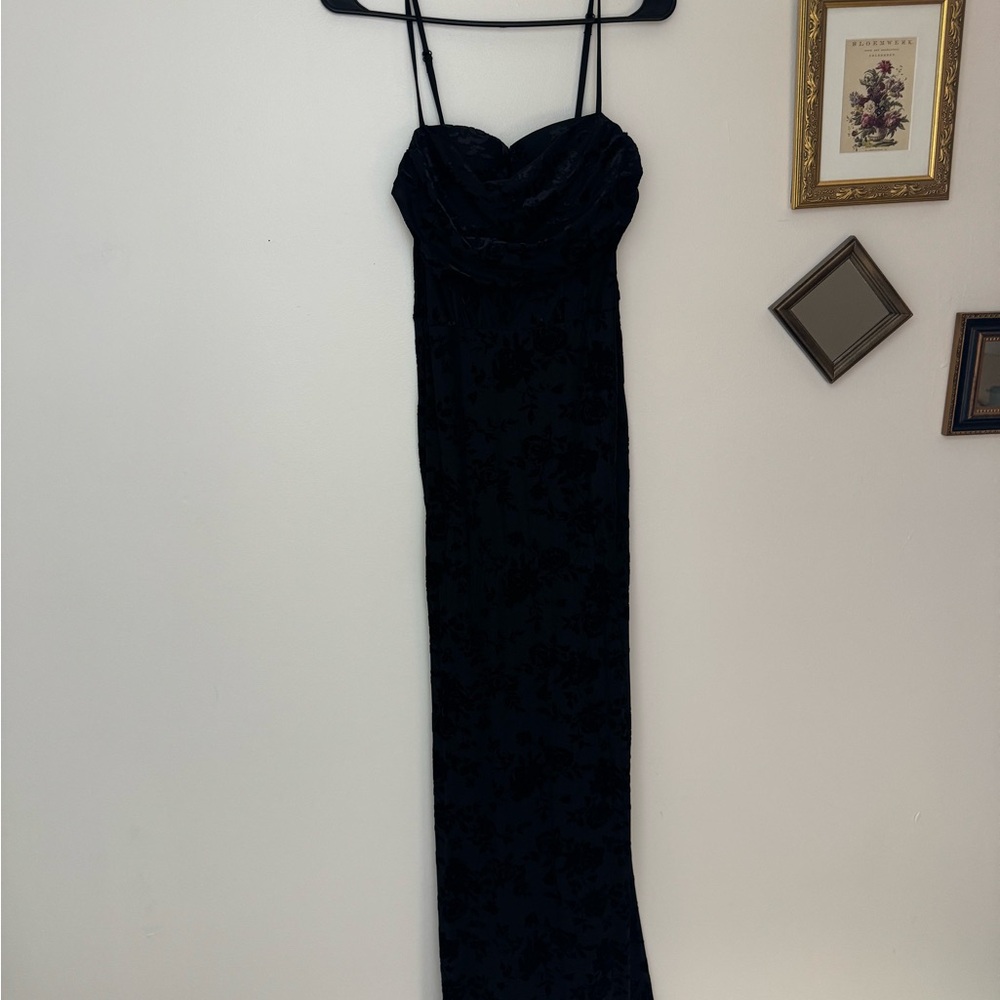 Black Tie Floral Velvet Maxi Dress